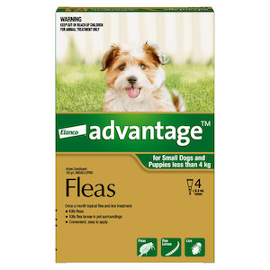 Advantage small dog and puppies less than 4kg - 4 pack Jen's Pet Supplies