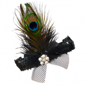 Headband Peacock Feather with Mesh Bow