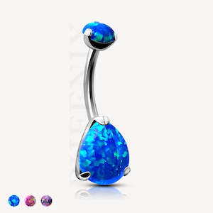 Titanium Pear Opal Belly Button Piercing Ring