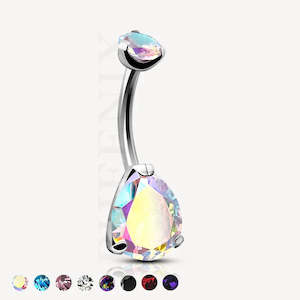 Titanium Pear CZ Belly Button Piercing Ring