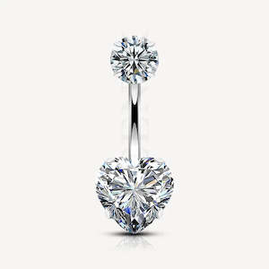 Titanium Belly Button Piercing Ring with Heart CZ