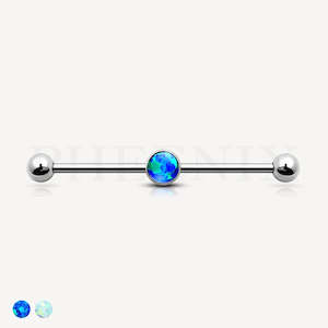 Titanium Industrial Piercing Barbell with Opal Centre