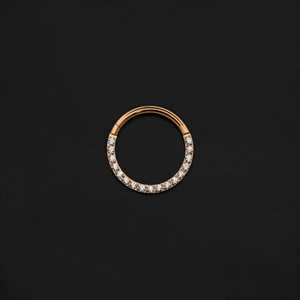 ASTM F136 Implant Grade Titanium Rose Gold Paved CZ Hinged Ring Clicker