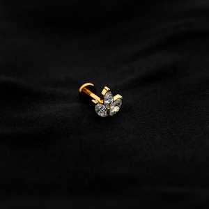 ASTM F136 Implant Grade Titanium Gold 3 Leaf Marquise CZ Flatback Labret Stud