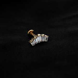 ASTM F136 Implant Grade Titanium Gold 5 Oblong CZ Flatback Labret Stud