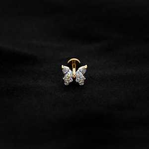 ASTM F136 Implant Grade Titanium Gold Butterfly CZ Flatback Labret Stud