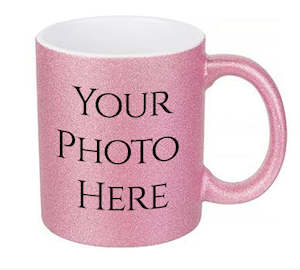 Custom Printed Drinkware: 11oz Glitter Mug (Pink)