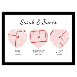 Custom Framed Maps: Street Map - Hello - Will You - I Do - Hearts