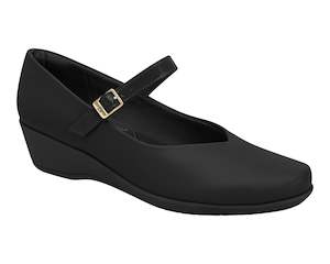 Mary Jane: Introducing Ref: 143216-003 Piccadilly Wedge Mary Jane Business Shoe in sleek black. Designed with a professional and polished look, these shoes are perfect for any business setting