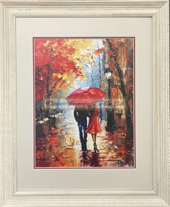 Products: Walking Under A Red Umbrella Framed Print - Picture Framing Is Us On Line Cart