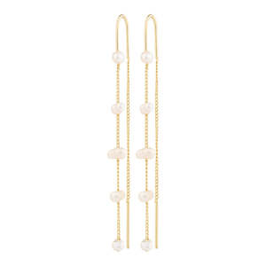 Zenaia Pearl Chain Earrings - Gold Plated - White