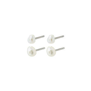 Gold Plated Earrings: Johanne Pearl Earrings 2-In-1 Set - White