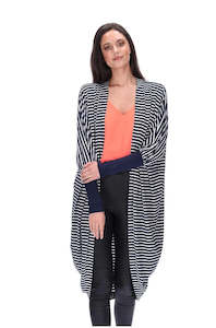Cardigans: Pretty Basics by Augustine - Everylove Cardi Navy/White Stripe Long
