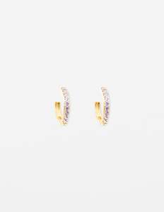 Jewellery: Stella + Gemma Earrings - Huggie Gold Hoop with Amethyst Stones