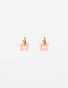 Jewellery: Stella + Gemma Earrings - Gold Hoop - Pale Pink Resin Flower