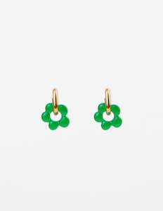 Stella + Gemma Earrings - Gold Hoop - Emerald Resin Flower