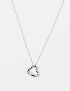 Jewellery: Stella + Gemma Necklace - Silver Hanging Heart Outline