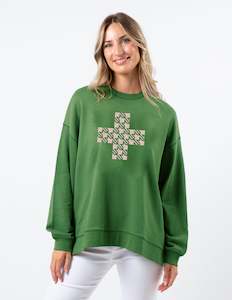 Stella + Gemma Sunday Sweater - Emerald with Blush Houndstooth