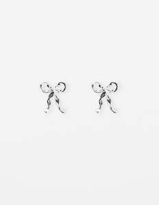 Jewellery: Stella + Gemma Earrings - Silver Ribbon Bow