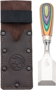 Special edition skateboard short chisel in leather belt holster, 35 mm (Two Cherries)