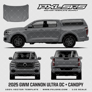 Products: 2025-2026 GWM Cannon Ultra / Great Wall P-Series Double Cab + Canopy '100% Vector' Template