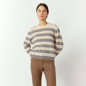 Knitwear: Riley Stripe Jumper - Porcelain/Grey