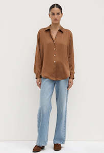 Assembly Label: Pippa Long Sleeve Silk Shirt - Bronze