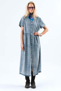 Aliya Maxi L/S Dress - Washed Denim