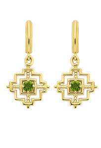 Centered Earrings - 22k Gold Plate with Chrome Diopside