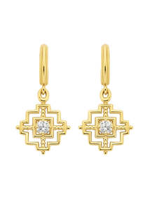 Centered Earrings - 22k Gold Plate with White Zircon