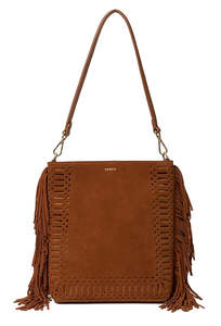 Claudette Shoulder Bag Tan Suede + Fringe