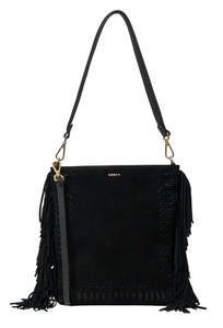 Claudette Shoulder Bag Black Suede + Fringe