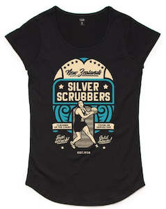 Womens Tees T Shirts: Silver Scrubbers Netball Ladies T-Shirt (Large)