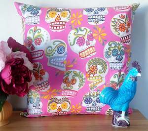 Pop Culture Cushion Covers: Hot Pink Sugar Skulls - Handmade Cushion Cover