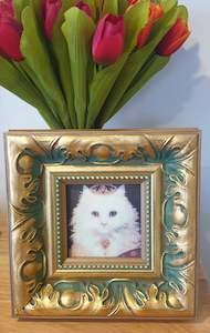 Vintage: Vintage Regal White Cat Silk Print Art