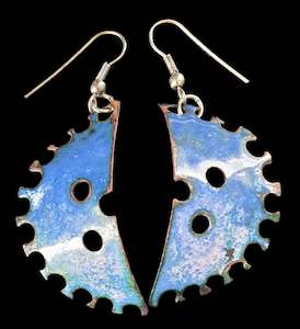 Earrings: Blue Enamelled Brutalist Vintage Earrings