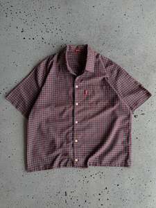 Cropped Shirts: Vintage Red/Navy Cropped Check Shirt (M)