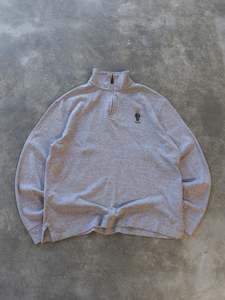 Knitwear: Vintage Grey Polo Ralph Lauren Polo Bear Quarter Zip Knit (S)