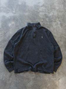 Knitwear: Vintage Charcoal Polo Ralph Lauren Quarter Zip Knit (M)