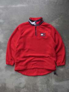 Fleece: Vintage Red Tommy Hilfiger Fleece Quarter Zip (L)