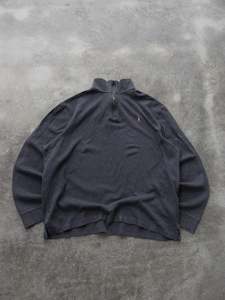 Knitwear: Vintage Dark Grey Polo Ralph Lauren Quarter Zip Knit (L)