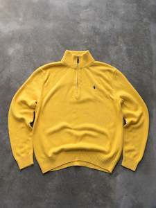 Knitwear: Vintage Yellow Polo Ralph Lauren Quarter Zip Knit (L)