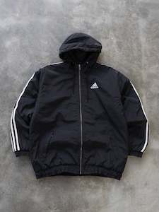 Vintage Black Adidas 3-Stripe Hooded Jacket (XL)