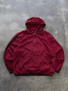Vintage Red Adidas 3-Stripe Hooded Pullover Jacket (M)