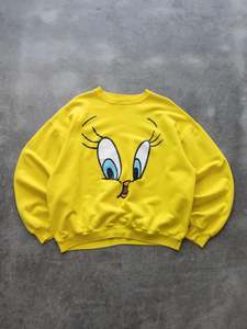 Vintage Disney Cartoon: Vintage 1995 Yellow Tweety Sweatshirt (2XL)