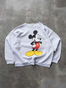 Vintage Disney Cartoon: Vintage Grey Mickey Mouse Sweatshirt (L)