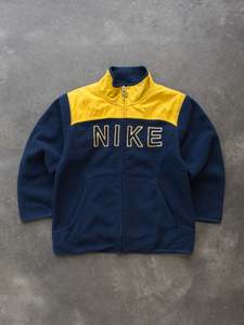 Fleece: Vintage Nike Navy & Yellow Fleece Jacket (7Y)