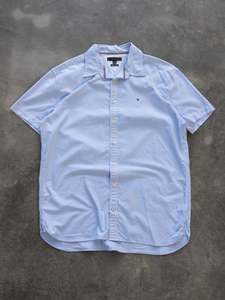 Vintage Blue Tommy Hilfiger Short Sleeve Stripe Shirt (2XL)