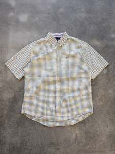Vintage Yellow Tommy Hilfiger Short Sleeve Check Shirt (L)