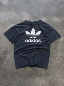 Adidas: Vintage 90s Faded Black Adidas Trefoil Tee (L)